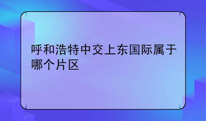 呼和浩特中交上东国际属于哪个片区
